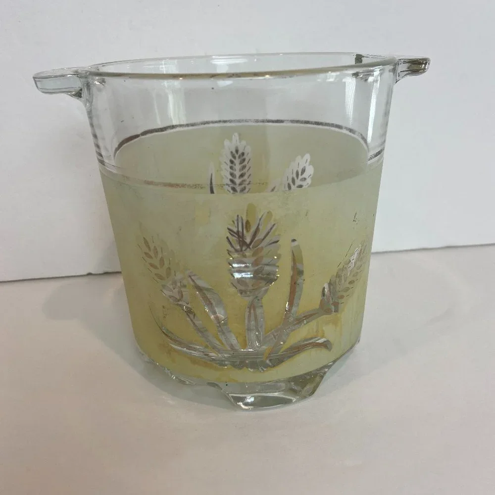 Mid Century Modern Italy Glass Ice Bucket Floral